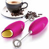 Picture of Zulay Original Milk Frother Handheld Foam Maker for Lattes - Whisk Drink Mixer for Bulletproof Coffee, Mini Foamer for Cappuccino, Frappe, Matcha, Hot Chocolate by Milk Boss (Pink with Gold Button)