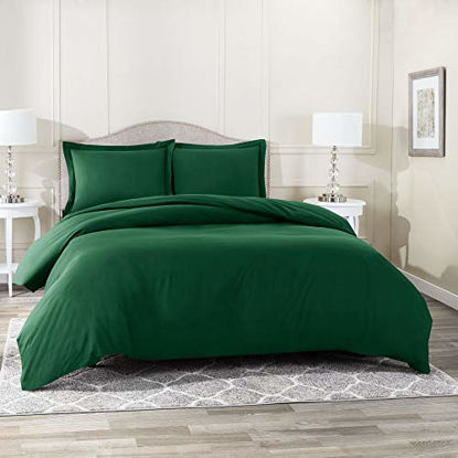 Picture of Nestl Duvet Cover 3 Piece Set - Ultra Soft Double Brushed Microfiber Hotel-Quality - Comforter Cover with Button Closure and 2 Pillow Shams, Hunter Green - Full (Double) 80"x90"