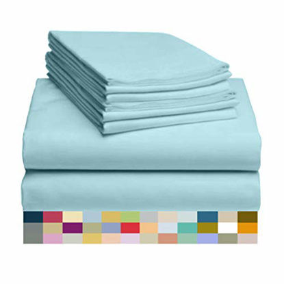 Picture of LuxClub 7 PC Sheet Set Bamboo Sheets Deep Pockets 18" Eco Friendly Wrinkle Free Sheets Hypoallergenic Anti-Bacteria Machine Washable Hotel Bedding Silky Soft - Aqua Split King