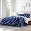 Picture of LINENSPA All- Season Reversible Alternative Hypoallergenic-Plush Fill-Machine Washable Microfiber Comforter, Queen, Navy/White Quatrefoil