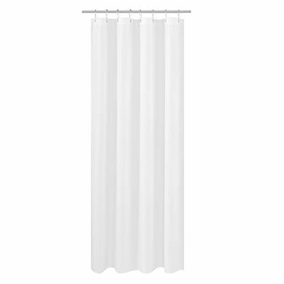 Picture of Fabric Shower Curtain Liner Long Stall Size 48 x 78 inches, Hotel Quality, Washable, Water Repellent, White Bathroom Curtains with Grommets, 48x78