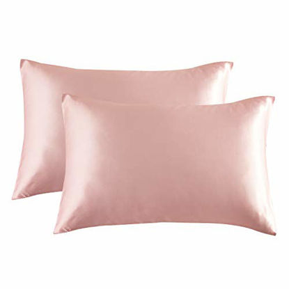 Picture of Bedsure Satin Pillowcase for Hair and Skin, 2-Pack - Standard Size (20x26 inches) Pillow Cases - Satin Pillow Covers with Envelope Closure, Coral