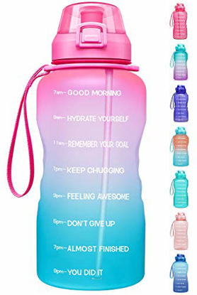 Picture of Fidus Large 1 Gallon/128oz Motivational Water Bottle with Time Marker & Straw,Leakproof Tritan BPA Free Water Jug,Ensure You Drink Enough Water Daily for Fitness-Light Pink/Green Gradient