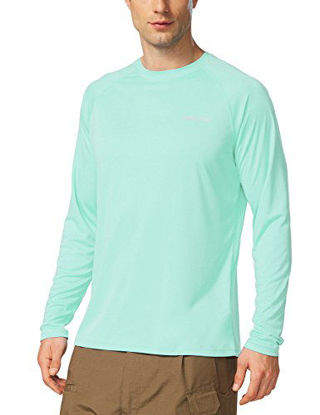 Picture of BALEAF Men's UPF 50+ Sun Protection Shirts Long Sleeve Dri Fit SPF T-Shirts Lightweight Fishing Hiking Running Light Green Size M