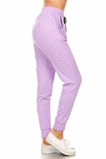 Picture of Leggings Depot JGA128-LILAC-L Solid Jogger Track Pants w/Pockets, Large