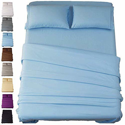 Picture of Sonoro Kate Bed Sheet Set Super Soft Microfiber 1800 Thread Count Luxury Egyptian Sheets 18-Inch Deep Pocket Wrinkle and Hypoallergenic-4 Piece(King Lake Blue)