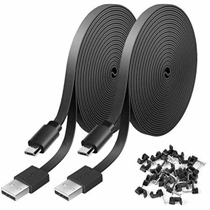 Picture of 2 Pack 10FT Power Extension Cable for WyzeCam, WyzeCam Pan, KasaCam Indoor, NestCam Indoor, Yi Camera, Blink, Cloud Cam, USB to Micro USB Durable Charging and Data Sync Cord (Black)
