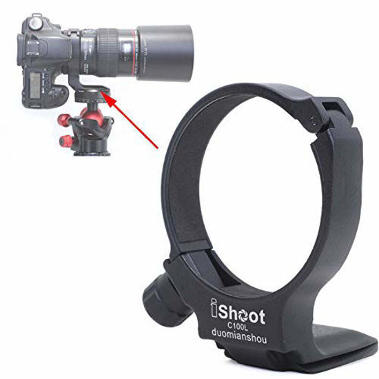 Picture of Tripod Mount Ring, iShoot Lens Collar Support Compatible with Canon EF 100mm f/2.8L Macro IS USM Lens (Replace Canon Tripod Mount Ring D), Built-in ARCA Type Camera Quick Release Plate for Tripod Head