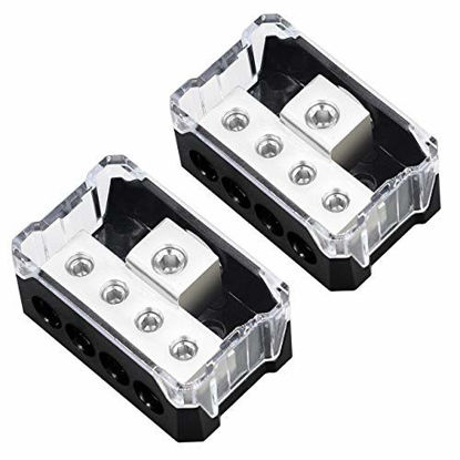 Picture of Power Distribution Block 4 Way, 0 2 4 AWG Gauge in / 4 8 10 Gauge Out, Car Audio Stereo Amp Distribution Connecting Block for Car Audio Splitter 2 pcs (1 in 4 Out)