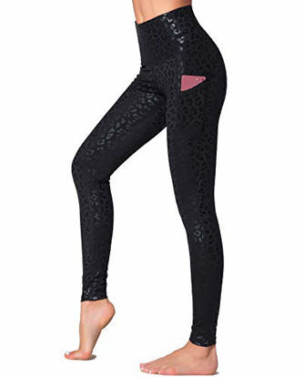 Picture of Dragon Fit High Waist Yoga Leggings with 3 Pockets,Tummy Control Workout Running 4 Way Stretch Yoga Pants (Medium, Black Leopard)