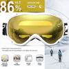 Picture of ZIONOR Lagopus Ski Snowboard Goggles UV Protection Anti fog Snow Goggles for Men Women Youth VLT 86% White Frame Clear Yellow Lens