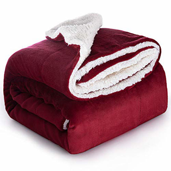 Picture of BEDSURE Sherpa Fleece Blanket Throw Size Red Plush Fuzzy Soft Warm Blanket Microfiber