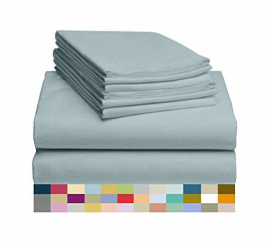 Picture of LuxClub 6 PC Sheet Set Bamboo Sheets Deep Pockets 18" Eco Friendly Wrinkle Free Sheets Hypoallergenic Anti-Bacteria Machine Washable Hotel Bedding Silky Soft - Light Teal King