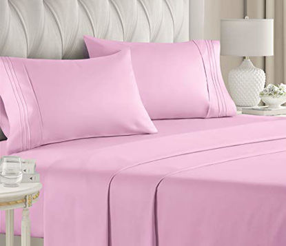 Picture of Queen Size Sheet Set - 4 Piece Set - Hotel Luxury Bed Sheets - Extra Soft - Deep Pockets - Easy Fit - Breathable & Cooling - Wrinkle Free - Comfy - Light Pink Bed Sheets - Queens Sheets - 4 PC