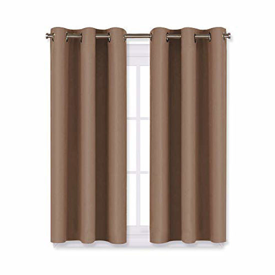 Picture of NICETOWN Blackout Window Curtains and Drapes for Kitchen, Window Treatment Thermal Insulated Solid Grommet Blackout Drapery Panels (Set of 2 Panels, 29 by 45 Inch, Cappuccino)