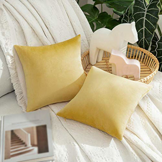 Picture of MIULEE Pack of 2 Velvet Pillow Covers Decorative Square Pillowcase Soft Solid Cushion Case for Sofa Bedroom Car 12 x 12 Inch Lemon Yellow