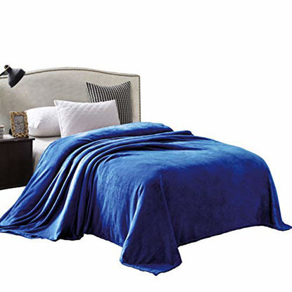 Picture of Exclusivo Mezcla Twin Size Flannel Fleece Velvet Plush Bed Blanket as Bedspread/Coverlet/Bed Cover (60" x 80", Cobalt Blue) - Soft, Lightweight, Warm and Cozy