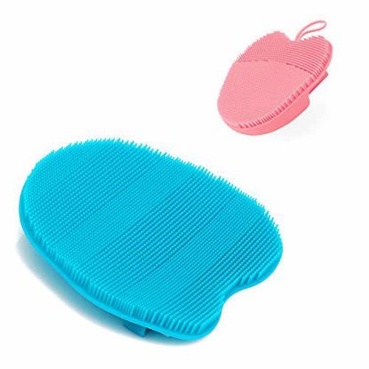 Picture of INNERNEED Soft Silicone Face Brush Cleanser Manual Facial Cleansing Scrubber, with Silicone Body Brush Shower Scrubber Gentle Exfoliating (Blue+Pink)