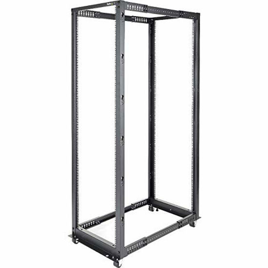 Picture of StarTech.com 42U Open Frame Server Rack - 4 Post Adjustable Depth (22" to 40") Network Equipment Rack w/ Casters/Levelers/Cable Management (4POSTRACK42),Black