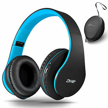 Picture of Wireless Over-Ear Headset with Deep Bass, Bluetooth and Wired Stereo Headphones Buit in Mic for Cell Phone, TV, PC,Soft Earmuffs &Light Weight for Prolonged Wearing by Zihnic (Black/Blue)