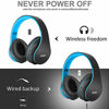 Picture of Wireless Over-Ear Headset with Deep Bass, Bluetooth and Wired Stereo Headphones Buit in Mic for Cell Phone, TV, PC,Soft Earmuffs &Light Weight for Prolonged Wearing by Zihnic (Black/Blue)