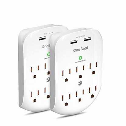 Picture of 2 Pack 6-Outlet Wall Surge Protector, Multi Plug Outlet Extender, Outlet Wall Mount Adapter with 2 USB Charging Ports 2.4 A, 490 Joules, ETL Certified for Home, School, Office