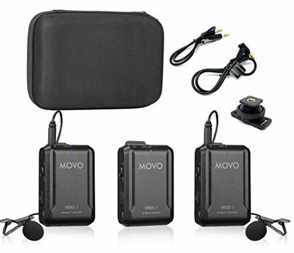 Picture of Movo WMX-1-DUO 2.4GHz Dual Wireless Lavalier Microphone System Compatible with DSLR Cameras, Camcorders, iPhone, Android Smartphones, and Tablets (200' ft Audio Range) - Great for Teaching Tutorials