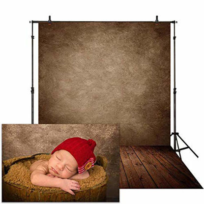 Picture of Allenjoy 5x7FT Soft Fabric Abstract Brown Wall with Wood Floor Backdrop for Newborn Baby Photography Kids 1st Birthday Cake Smash Photoshoot Retro Portrait Photo Background Photographer Props