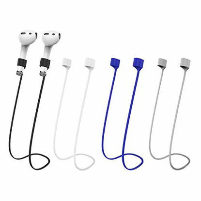 Picture of Magnetic Anti-Lost Straps for AirPods,Colorful Soft Silicone Sports Lanyard, Neck Rope Cord (Black/White/Gray/Blue)