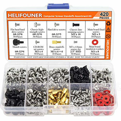 Picture of HELIFOUNER 420 Pieces Computer Standoffs Screws Assortment Kit for 2.5" SSD, Hard Drive, Computer Case, Motherboard, Fan Power Graphics