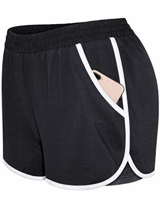 Picture of Blevonh Black Shorts for Women,Plus-Size Comfortable Banded Waist Yoga Shorts with Liner Lady Flattering Wicks Away Moisture Exercising Short Pants Junior Baggy Airy Cool Gym Bottoms XL