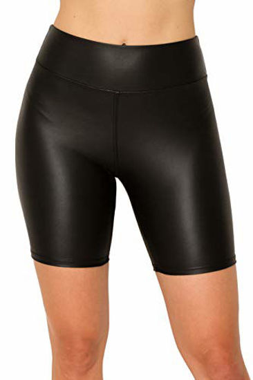 ALWAYS Women's Faux Leather Bike Shorts - High Waist Active Stretch Yoga  Short Leggings Black XL