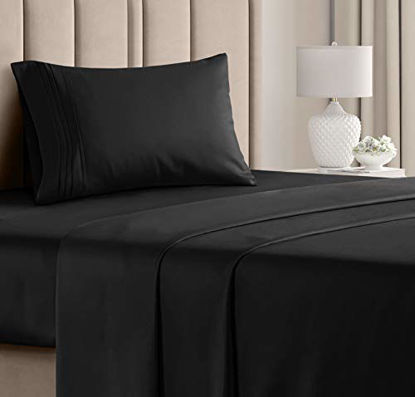 Picture of Twin Size Sheet Set - 3 Piece Set - Hotel Luxury Bed Sheets - Extra Soft - Deep Pockets - Easy Fit - Breathable & Cooling - Wrinkle Free - Black Bed Sheets - Twin Sheets - 3 PC Comfy Bed Sheet - Twins