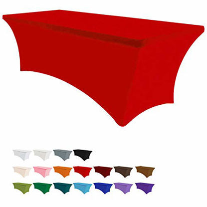 Picture of Eurmax 6Ft Rectangular Fitted Spandex Tablecloths Wedding Party Patio Table Covers Event Stretchable Tablecloth (Red)