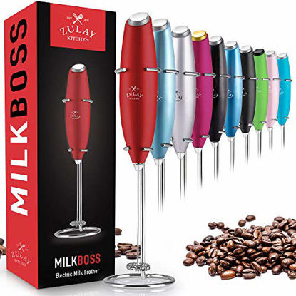 Picture of Zulay Original Milk Frother Handheld Foam Maker for Lattes - Whisk Drink Mixer for Coffee, Mini Foamer for Cappuccino, Frappe, Matcha, Hot Chocolate by Milk Boss (Ruby Red)