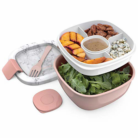 Picture of Bentgo Salad BPA-Free Lunch Container with Large 54-oz Bowl, 4-Compartment Bento-Style Tray for Salad Toppings and Snacks, 3-oz Sauce Container for Dressings, and Built-In Reusable Fork (Blush Marble)