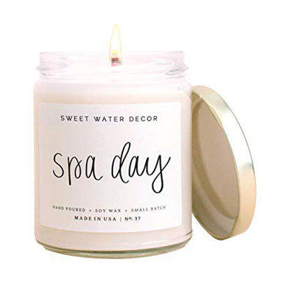 Picture of Sweet Water Decor Spa Day Candle | Sea Salt, Jasmine, and Wood Relaxing Scented Soy Wax Candle for Home | 9oz Clear Glass Jar, 40 Hour Burn Time, Made in the USA