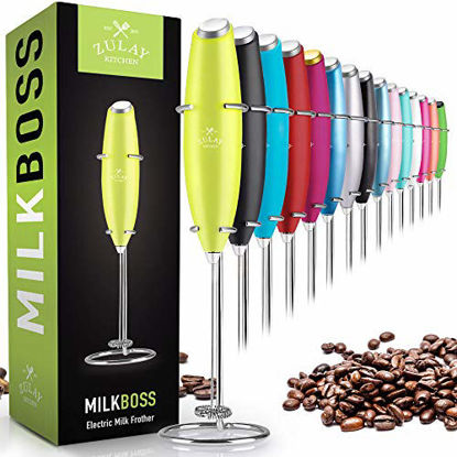 Picture of Zulay Original Milk Frother Handheld Foam Maker for Lattes - Whisk Drink Mixer for Coffee, Mini Foamer for Cappuccino, Frappe, Matcha, Hot Chocolate by Milk Boss (Lime Green)