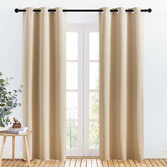 Picture of NICETOWN Room Darkening Draperies Window Curtain Panels, Thermal Insulated Grommet Room Darkening Curtains for Bedroom (Biscotti Beige, 2 Panels, W34 x L84 -inch)