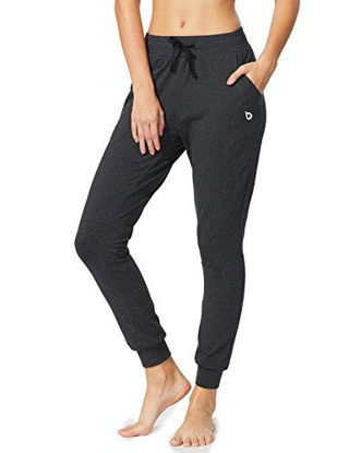 Picture of BALEAF Women's Cotton Sweatpants Cozy Joggers Pants Tapered Active Yoga Lounge Casual Travel Pants with Pockets Charcoal Size L