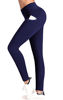 Picture of IUGA High Waist Yoga Pants with Pockets, Tummy Control, Workout Pants for Women 4 Way Stretch Yoga Leggings with Pockets (Navy Blue, Medium)