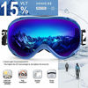 Picture of ZIONOR Lagopus Ski Snowboard Goggles UV Protection Anti fog Snow Goggles for Men Women Youth VLT 15% Blue Frame Mirrored Blue Lens