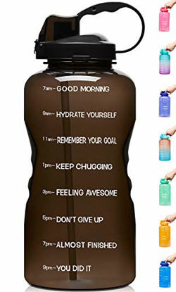 Picture of Venture Pal Large 1 Gallon/128 OZ (When Full) Motivational BPA Free Leakproof Water Bottle with Straw & Time Marker Perfect for Fitness Gym Camping Outdoor Sports-Black