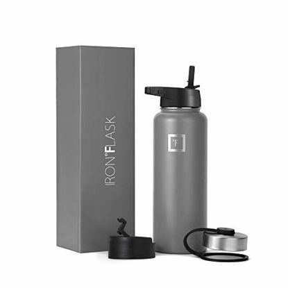 Picture of Iron Flask Sports Water Bottle - 32 Oz, 3 Lids (Straw Lid),Vacuum Insulated Stainless Steel, Modern Double Walled, Simple Thermo Mug, Hydro Metal Canteen