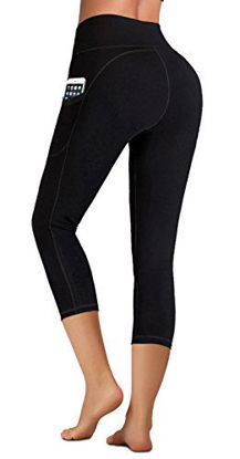 Picture of IUGA High Waist Yoga Pants with Pockets, Tummy Control, Workout Pants for Women 4 Way Stretch Yoga Leggings with Pockets (Capri 7881 Black, Small)