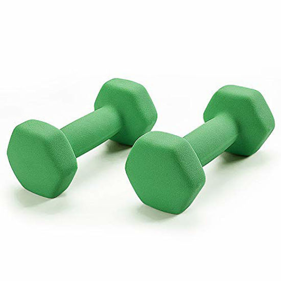 Picture of Portzon Set of 2 Neoprene Dumbbell Hand Weights, Anti-Slip, Anti-roll, Dark Green, 2-Pound