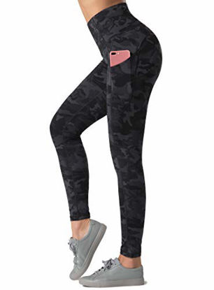 Picture of Dragon Fit High Waist Yoga Leggings with 3 Pockets,Tummy Control Workout Running 4 Way Stretch Yoga Pants (Large, Black&Grey Camo)