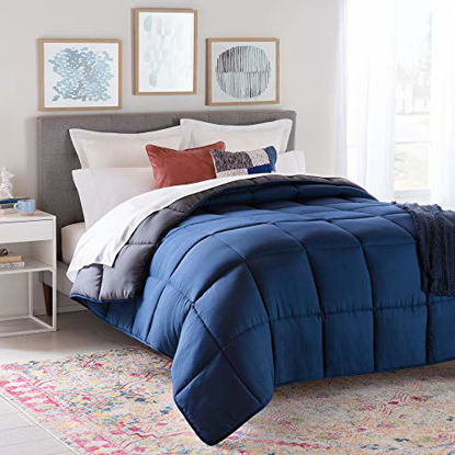 Picture of Linenspa All-Season Reversible Down Alternative Quilted Comforter - Hypoallergenic - Plush Microfiber Fill - Machine Washable - Duvet Insert or Stand-Alone Comforter - Navy/Graphite - Twin XL