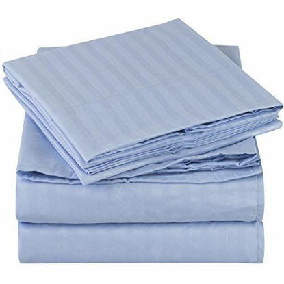 Picture of Mellanni Striped Bed Sheet Set - Brushed Microfiber 1800 Bedding - Wrinkle, Fade, Stain Resistant - 3 Piece (Twin, Striped - Light Blue)