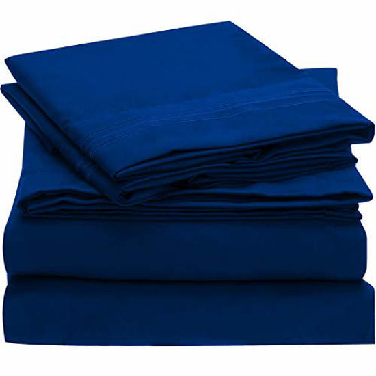 Picture of Mellanni Bed Sheet Set - Brushed Microfiber 1800 Bedding - Wrinkle, Fade, Stain Resistant - 5 Piece (Split King, Imperial Blue)